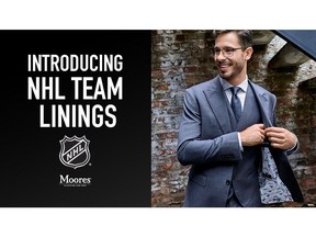 NHL fans can now customize their suits and sport coats with linings from their favorite hockey team, visit any Moores store location.