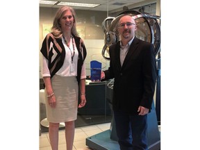 Compugen's BCLC Account Executive Tricia Ritchie presented the 2019 Compugen Community Award for Technology Innovation in Community Engagement to Pat Davis, Chief Information Officer & Vice President, Business Technology at BCLC's Kamloops head office.
