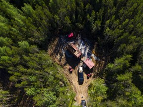 An aerial view of a drill rig, which is systematically revealing a prospectively world-class, “home-grown” Canadian gold discovery.