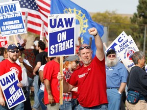Striking United Auto Workers (UAW) union members picket at the General Motors Detroit-Hamtramck Assembly Plant on September 25, 2019 in Detroit, Michigan.
