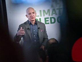 Jeff Bezos, founder and chief executive officer of Amazon.com Inc., speaks during a news conference at the National Press Club in Washington, D.C., U.S., on Thursday, Sept. 19, 2019.