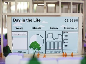 Charts are displayed on a neighborhood model at the Sidewalk Labs LLC office in Toronto.