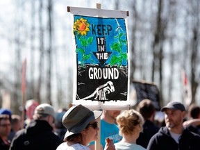 Protesters demonstrate against the Trans Mountain pipeline expansion in Burnaby, B.C., in 2018.