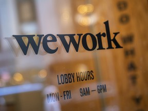 A WeWork office facility stands in the Financial District in New York City.