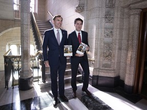 Finance Minister Bill Morneau and Prime Minister Justin Trudeau with the 2017 federal budget, which had a big section on securing economic growth, including a sentence that was almost an homage to Rube Goldberg.