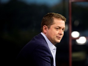 Conservative Leader Andrew Scheer at a media interview during the election campaign.