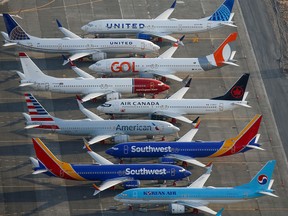 Boeing 737 MAX aircraft parked at Boeing facilities in Moses Lake, Washington.