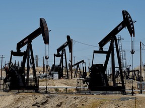 Pumping Jacks at the Chevron section of the Kern River Oil Field near Bakersfield, California. WTI prices slumped almost 2% Tuesday.