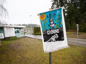 A TMX pipeline protest sign in Burnaby, B.C., in 2018.