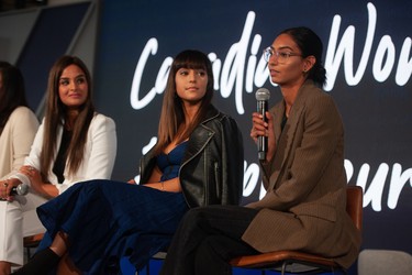 7.	Taran and Bunny Ghatrora, founders of Blume, participate on a panel with fellow women small business entrepreneurs (left: Fatima Zaidi, founder and CEO, Quill) at She’s Next, Empowered by Visa in Toronto.