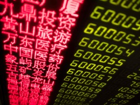 Stock price movements are seen on a screen at a securities company in Beijing. Some U.S. lawmakers argue that Americans are harmed by channeling money into Chinese firms that are allegedly involved in human-rights violations and at the center of U.S. national security concerns.
