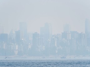 The Vancouver skyline under heavy haze in 2018.