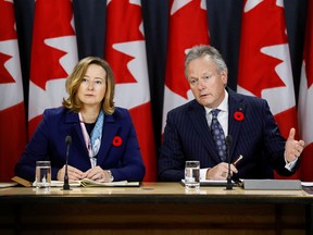 Bank of Canada Governor Stephen Poloz and Senior Deputy Governor Carolyn Wilkins speak to reporters after announcing the latest rate decision in Ottawa, Ontario, Canada October 30, 2019.