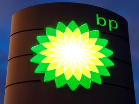 The logo of BP is seen at a petrol station in Kloten, Switzerland.