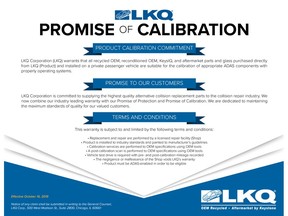 By offering the new Promise of Calibration, LKQ Corporation provides an unsurpassed level of quality assurance to its customers.