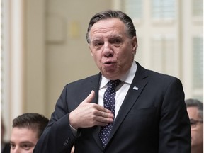 Quebec Premier Francois Legault responds to the opposition, during Question Period Wednesday, November 20, 2019 at the legislature in Quebec City.