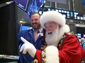 Santa Claus pays a visit to the New York Stock Exchange in November, 2018.