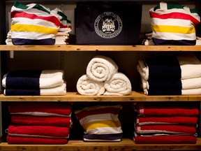 Merchandise sits on the shelf of the Hudson's Bay Co. flagship store in Toronto.