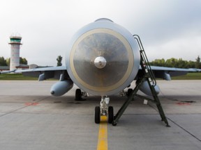A Canadian CF-18 fighter jet on the tarmac and ready for action at the NATO airbase in the city of Siauliai, the home of the NATO Baltic Air Policing mission in Lithuania on Monday September 1, 2014.