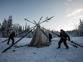 Supporters of the Wet'suwet'en hereditary chiefs and who oppose the Coastal GasLink pipeline set up a support station at kilometre 39, just outside of Gidimt'en checkpoint near Houston B.C., on Wednesday January 8, 2020.