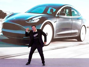 Tesla Inc CEO Elon Musk dances onstage during a delivery event for Tesla China-made Model 3 cars in Shanghai, China in January.