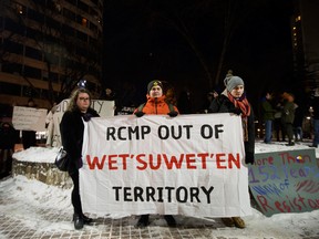 A rally in support rally in support of the Wet’suwet’en First Nation in Edmonton, in January 2019.