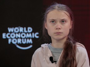 Greta Thunberg, climate activist, pauses during a panel session on the opening day of the World Economic Forum (WEF) in Davos, Switzerland, on Tuesday, Jan. 21, 2020.