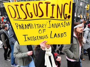 An Indigenous-led march in Vancouver in support of the Wet'suwet'en opposition to the Coastal GasLink pipeline last year.