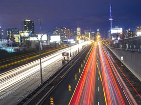 Rush hour on the Gardiner Expressway in Toronto. Bell is exploring technology that uses smartphones to measure the speed, location, vibration and weather on roads.