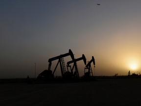 Pumpjacks operate in Midland, Texas.