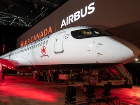 Air Canada's first A220 jet at a media launch in January.