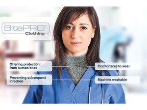 Healthcare nurse wearing BitePRO® Bite Resistant Clothing