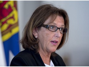 Finance Minister Karen Casey briefs reporters on the Nova Scotia provincial budget for 2019-2020 at the legislature in Halifax on Tuesday, March 26, 2019. Nova Scotia's Liberal government is expected to table its fifth consecutive balanced budget today, in what opposition leaders believe is a portend of a possible early election call later this year.