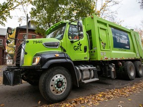 A truck from Canadian waste management company GFL Environmental Inc, which is planning an IPO, makes its rounds through a neighbourhood in Toronto.