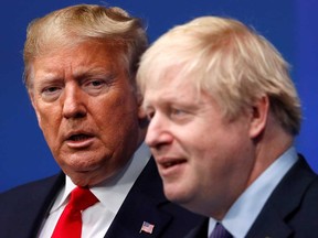 Britain's Prime Minister Boris Johnson and U.S. President Donald Trump at the NATO leaders summit in Watford, Britain in December.