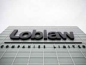 Signage is displayed outside of the Loblaw Cos. headquarters in Brampton, Ont.