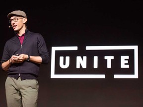Shopify CEO Tobias Lutke speaks at Unite conference in Toronto in 2018. The event is being cancelled this year because of coronavirus concerns.