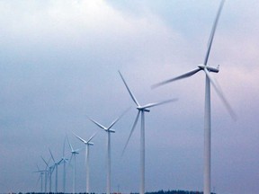 Wind turbines, manufactured by Siemens AG, are seen on a wind farm in Nibe, Denmark.