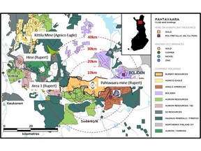 Figure 1. The Hirvi Project is a known gold occurrence with limited historical drilling located in close proximity to the two permitted mills in the region - 53km north west of Rupert's Pahtavaara mine and 19km south of the Kittilä mine operated by Agnico Eagle Mines