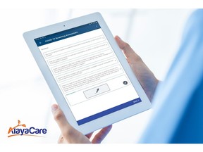 The AlayaCare electronic screening tool can be used during each visit and is available to personal care workers and clinicians. The application walks the user through five questions -- recommended by health authorities, and which are customizable -- and determines the potential risk of COVID-19 infection. If a risk is assessed, an alert will be transmitted to the care providers organizational COVID-19 task force, or central management, for follow-up.