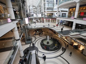 Inside an almost empty Eaton Centre in Toronto on March 17.