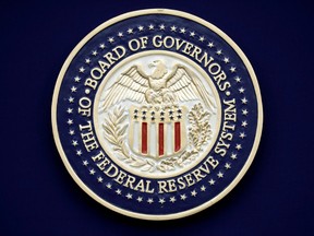 The Federal Reserve seal is seen during Chairman Jerome Powell news conference following the two-day meeting of the Federal Open Market Committee (FOMC) meeting on interest rate policy in Washington, U.S., January 29, 2020.