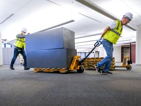 orkers clear furniture from a floor inside the GM Kokomo, Indiana building that General Motors and Ventec Life Systems are converting into use for the production of Ventec ventilators in response to the spread of the coronavirus disease (COVID-19) in the U.S., March 28, 2020.