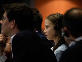 Swedish climate activist Greta Thunberg speaks during a meeting at the European Parliament in Brussels on March 4. Thunberg called Europe’s proposed climate law "surrender" because it doesn't ensure more rapid action.