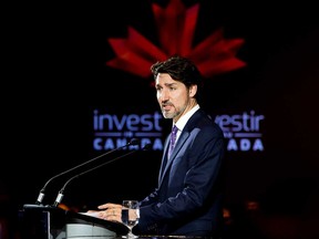 Canada's Prime Minister Justin Trudeau speaks during a reception at the Prospectors and Developers Association of Canada (PDAC) annual conference in Toronto.