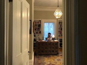 Prime Minister Justin Trudeau in self-isolation working from home in Ottawa, on March 13, after his wife, Sophie Grégoire Trudeau, tested positive for coronavirus.