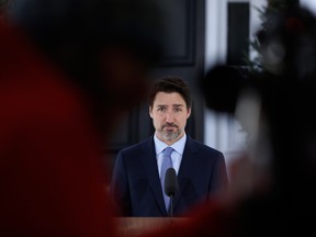Prime Minister Justin Trudeau at a news conference where he announced plans to roll out a fiscal package worth 3% of Canada's economy as it grapples with fallout from the coronavirus pandemic.