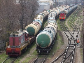 Rail wagons for oil cargo stand in sidings at the RN-Tuapsinsky refinery, operated by Rosneft Oil Co., in Tuapse, Russia, on Monday, March 23, 2020.