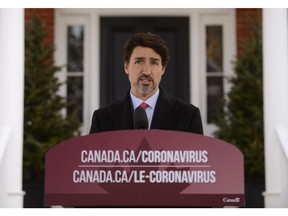 Prime Minister Justin Trudeau addresses Canadians on the COVID-19 situation from Rideau Cottage in Ottawa on Wednesday, March 25, 2020.