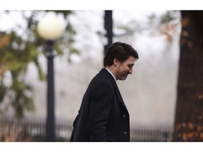 Prime Minister Justin Trudeau leaves following his address to Canadians on the COVID-19 pandemic from Rideau Cottage in Ottawa on Monday, March 30, 2020.